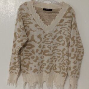 LEAN Leopard Distressed Knit Sweater – LEAN – Size XS